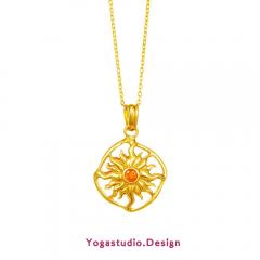 Yoga Schmuck Sonnenrad Anhänger 28mm Vergoldet mit Saphir