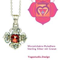Yoga Schmuck Wurzel Chakra Muladhara Anhänger Silber 20mm mit Granat