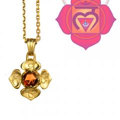 Yoga Schmuck Wurzel Chakra Muladhara Anhänger Gold 20mm mit Granat