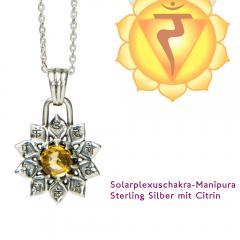 Yoga Chakra Schmuck Solarplexus Manipura  Anhänger Silber 20mm mit Citrin