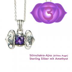 Yoga Chakra Stirnchakra Ajna Anhänger Silber 20mm mit Amethyst