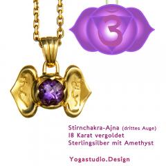 Yoga Chakra Stirnchakra Ajna Anhänger vergoldet mit Amethyst