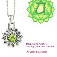 Yoga Chakra Herzchakra Anahata Anhänger Silber 20mm mit Peridot