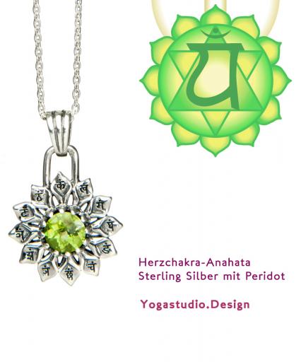 Yoga Chakra Herzchakra Anahata Anhänger Silber 20mm mit Peridot