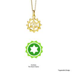 Anahata Chakra Anhänger mit Mantra vergoldet 20mm